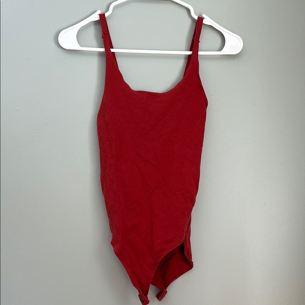 Express Vibrant Red High-Cut Textured Bodysuit